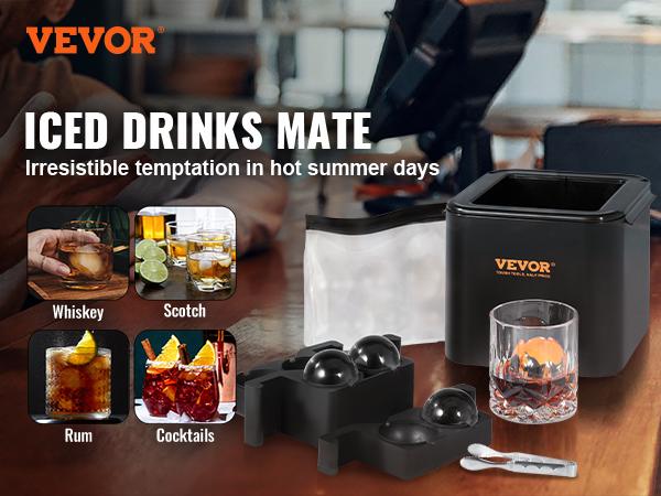 VEVOR Ice Ball Maker, Crystal Clear Ice Ball Maker 2.36inch Ice Sphere with Storage Bag and Ice Clamp, Round Clear Ice Cube 4-Cavity Ice Press Maker Whiskey Scotch Cocktail Brandy Bourbon