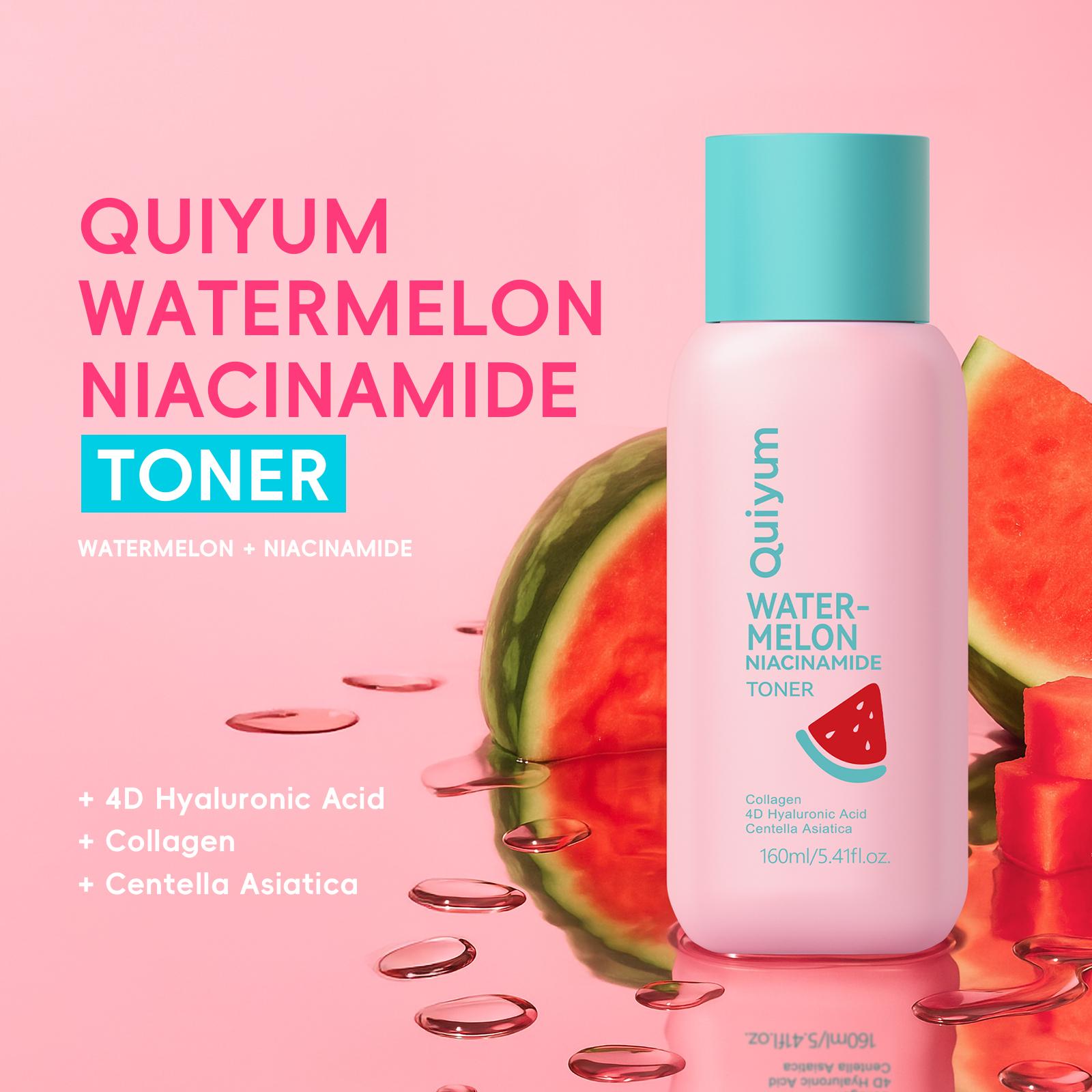 Quiyum Watermelon Skincare Set,  Cleanser & Toner & Serum & Eye Cream & Essence Cream,Mask,Bandeau,Hairpin,Card,Makeup Bag,Moisturizing Skin Care Kit for Women & Girl, Body Care Sets, Best Gift Ideas