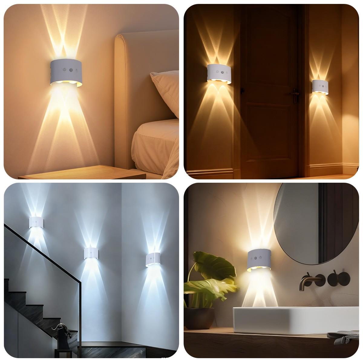 USB Rechargeable Motion Sensor Night Light, Touch Control, Adjustable 3 Color LED Step Lamp, Wall Mounted Wireless LED Night Light