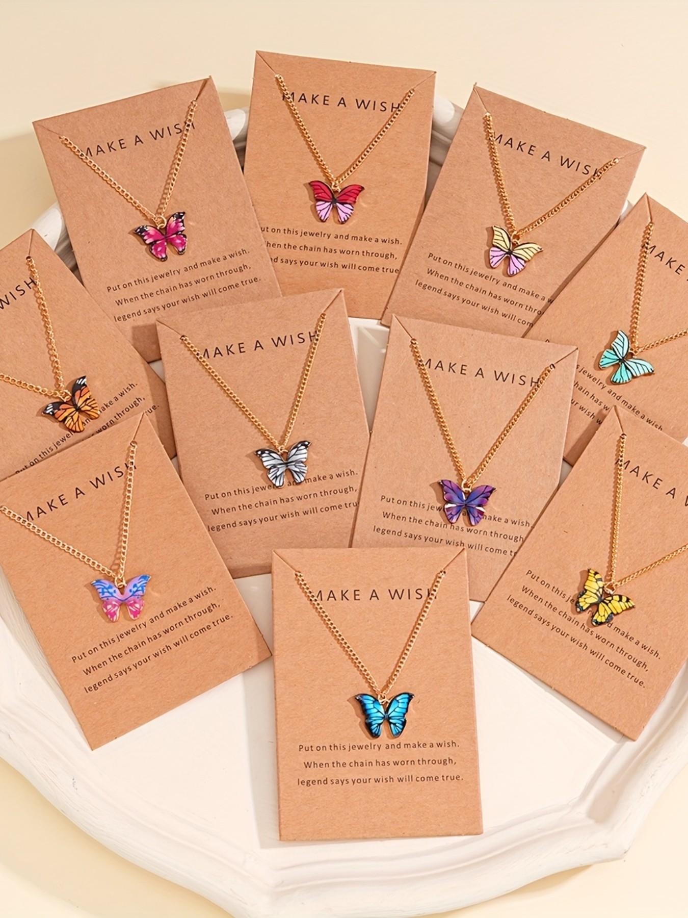 10-Piece Fashion Elegant Simple Colorful Butterfly Y2K Pendant Matching Necklaces Set, Unisex, Perfect for Vacation, Party, Date, Gift, Daily Wear