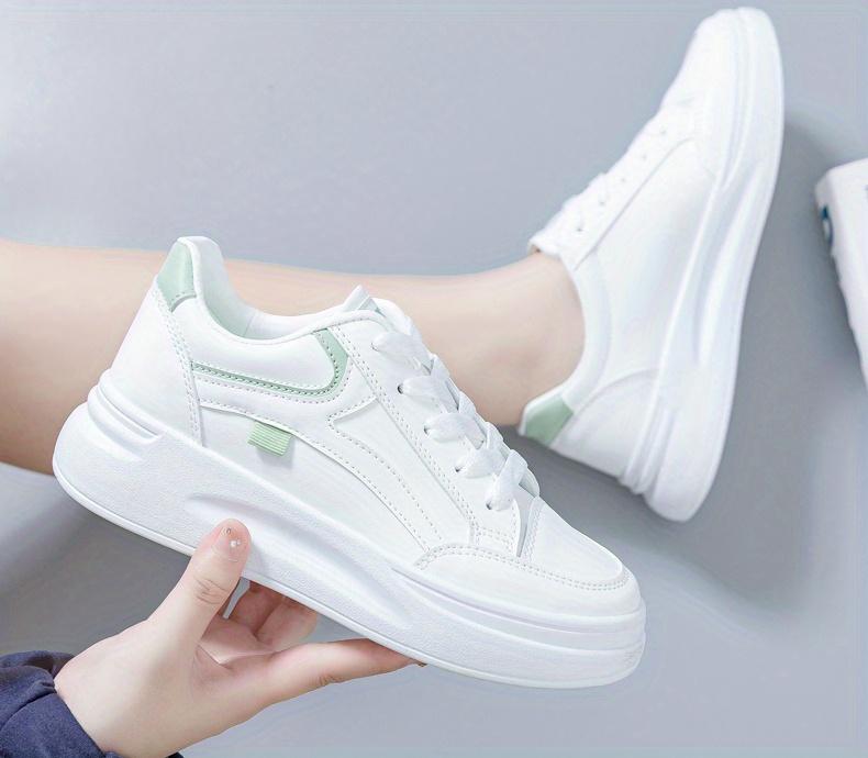 Women'S Platform Skate Shoes, Versatile Height Increasing Lace Up Low Top Shoes, Outdoor Walking White Shoes Plus Size