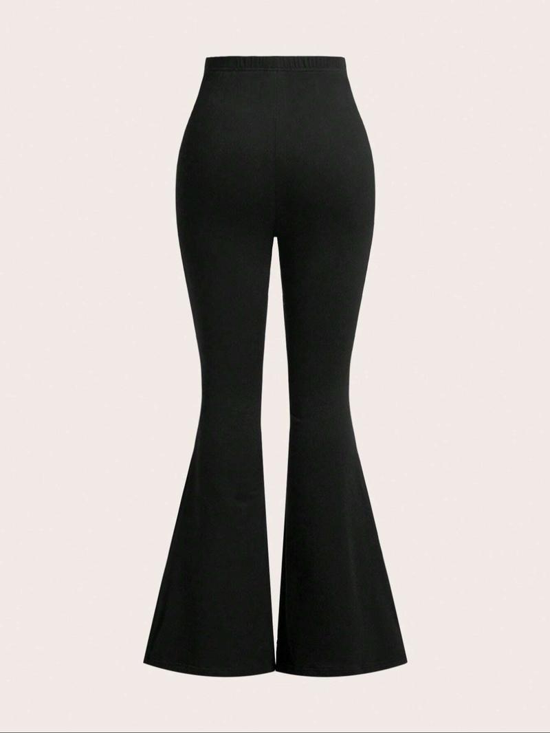 Women's Solid Color Flare Leg Pants, Casual Comfy Elastic Waist Bell Bottom Trousers for Daily Wear, Ladies Bottoms for Spring & Fall, Minimalist, Casual Fashion Trousers Women's Solid Color Flare Leg Pants, Casual Comfy Elastic Waist Bell Bottom Trousers for Daily Wear, Ladies Bottoms for Spring & Fall, Minimalist, Casual Fashion Trousers