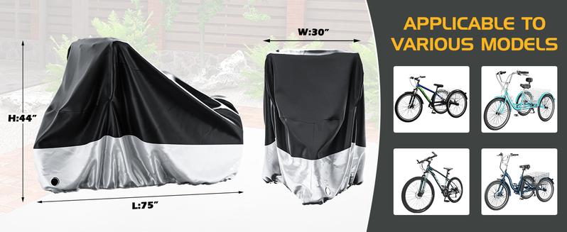 MOONCOOL Adult Tricycle Cover Trike Cover, 3 Wheeled Bicycle Bike Cover for Outdoor Storage Waterproof, Dust Wind Proof for Bikes