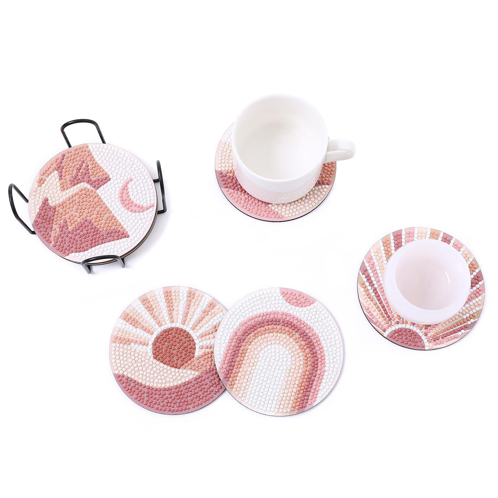 Pastel-Colored Landscape Pattern DIY Diamond Art Painting Coasters, 8 Counts Wooden Round Table Decorative Cup Mats with Stand for Display to Add Style for Home, Kitchen and Coffee Shop #GLOBAL PICKS