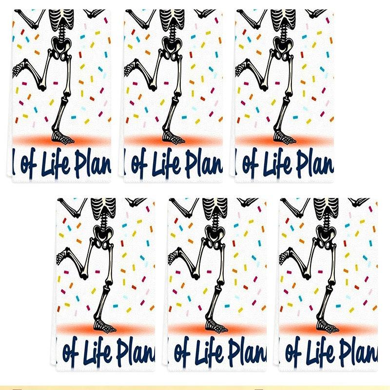 1/2/4/6pcs Kitchen Cleaning Cloth, Multiple Specs Available, Single - sided with Lighthearted Skeleton & Confetti Design, "I PUT the 'FUN' IN Funeral" & "End of Life Planner" Text, Ideal for Kitchen Cleaning, Durable & Practical Kitchen Helper