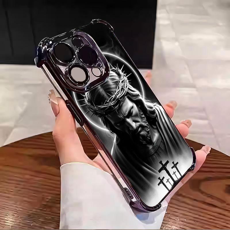 Jesus Clear Protective Four Comers Air Cushion Anti-drop CellPhone Case Clear BracketPhone Case for iPhone 16 15 14 13 12 Pro Max 15 14 Plus Four Corners Cases #IPYS7