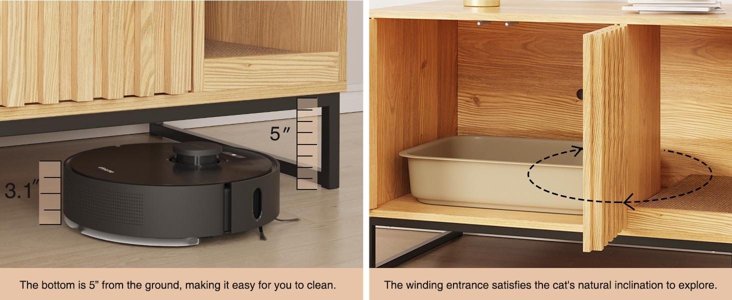 Vabches Litter Box Enclosure,Modern Cat Litter Box Enclosure Furniture Hidden Litter Box with Cat Scratch Pad, Cat Washroom Cat House End Table, Entryway Bench for Livingroom