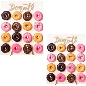 2 Pack Donut Wall Display Stand for Party Wedding Event Brunch and Birthday Use Decorative Doughnut Bagel Holder Pop-Up Tabletop Laser Engraved Bamboo
