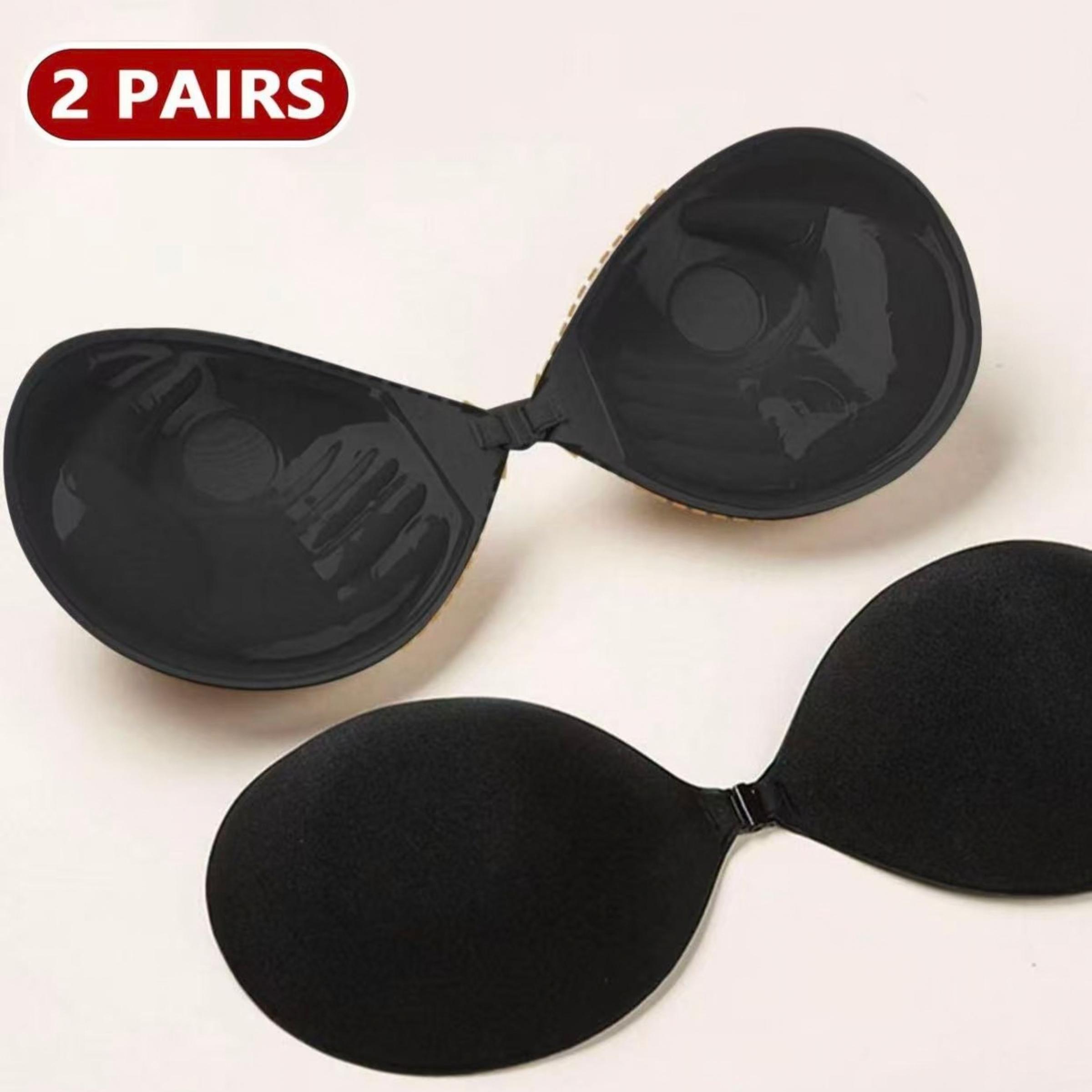 2 Pairs Front Buckle Push Up Invisible Adhesive Bra, Strong Adhesive Anti Slip Gathering Bust Lifter Strapless Nipple Covers Black & Nude For Wedding Party Evening Dress Daily Outfit Front Pushup Non Slip Bra