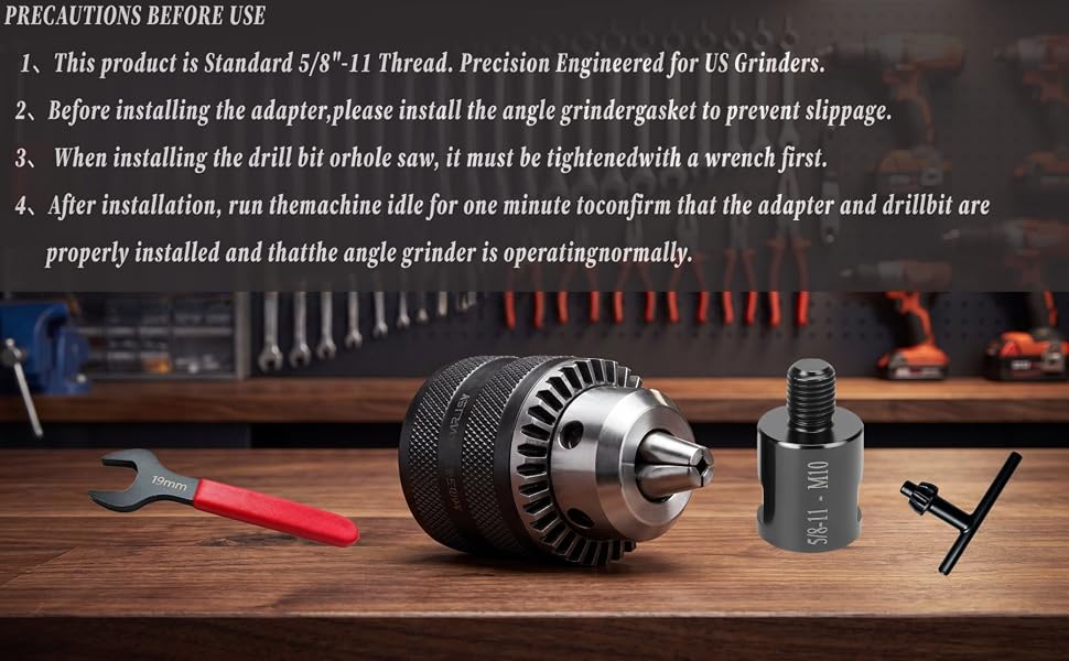 5/8"-11 Angle to Adapter Kit| 1/16"-2/5" 1.5-10mm| Keyed Chuck & Arbor Converter for Woodworking//DIY,Angle to Straight kit