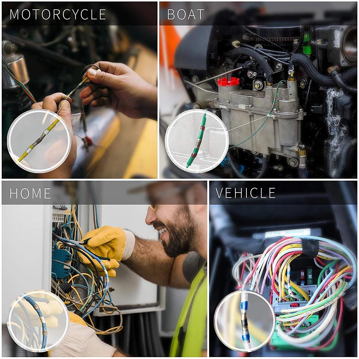 PoDhey 200Counts Solder Seal Wire Connector Heat Shrink Butt Connector Waterproof Insulated Electrical Wire Terminal Solder Sleeve Sealed Electrical Butt Splice for Marine Automotive