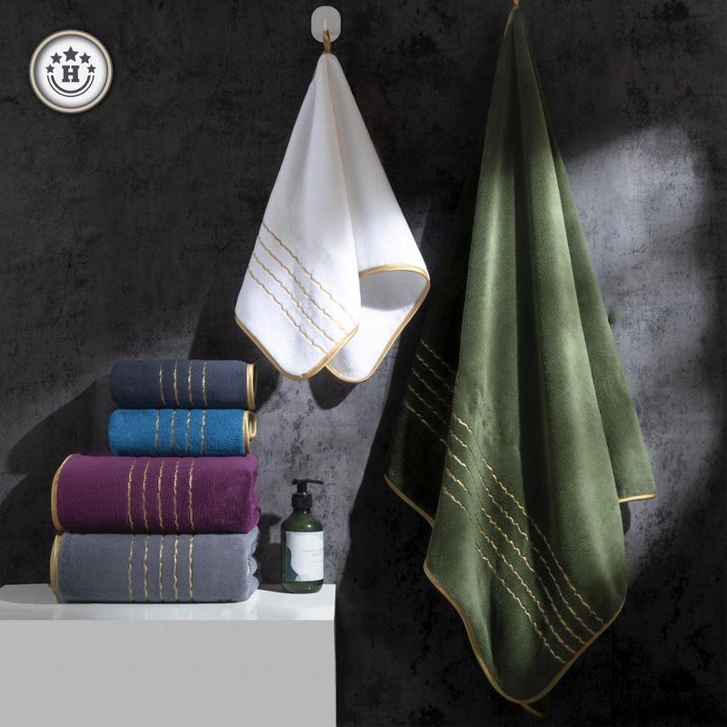 6-Piece Gold Trimmed Towels Set, Quick-Dry Absorbent Microfiber, Modern Bathroom Essentials for Home, Hotel, School Use, Absorbent Thickened Towels