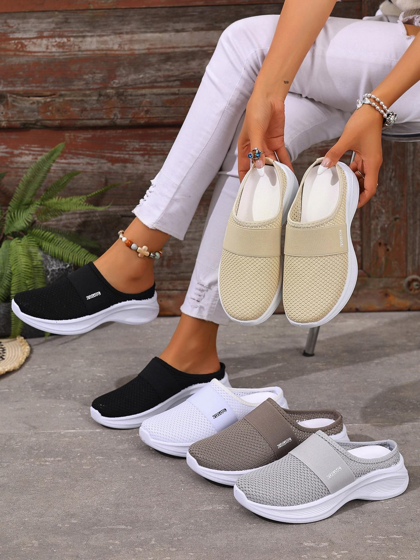 Women's Casual Sports Shoes, One-Click Slip-On, Spring Summer Beach Vacation Travel, Breathable Mesh, Comfortable Fit, Walking Shoes