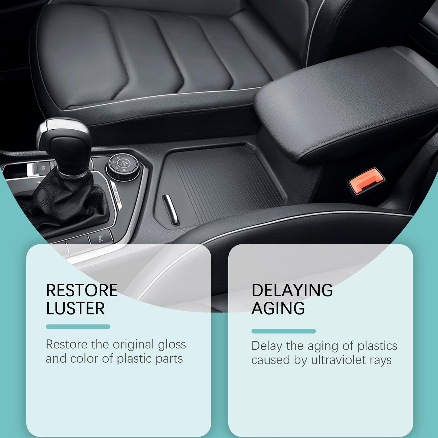 200ML Car Plastic Renewal Agent, Restores Exterior Plastic, Tire Rubber, Interior Dashboard, Door Panels, Leather Seats, Suitable for Most Cars