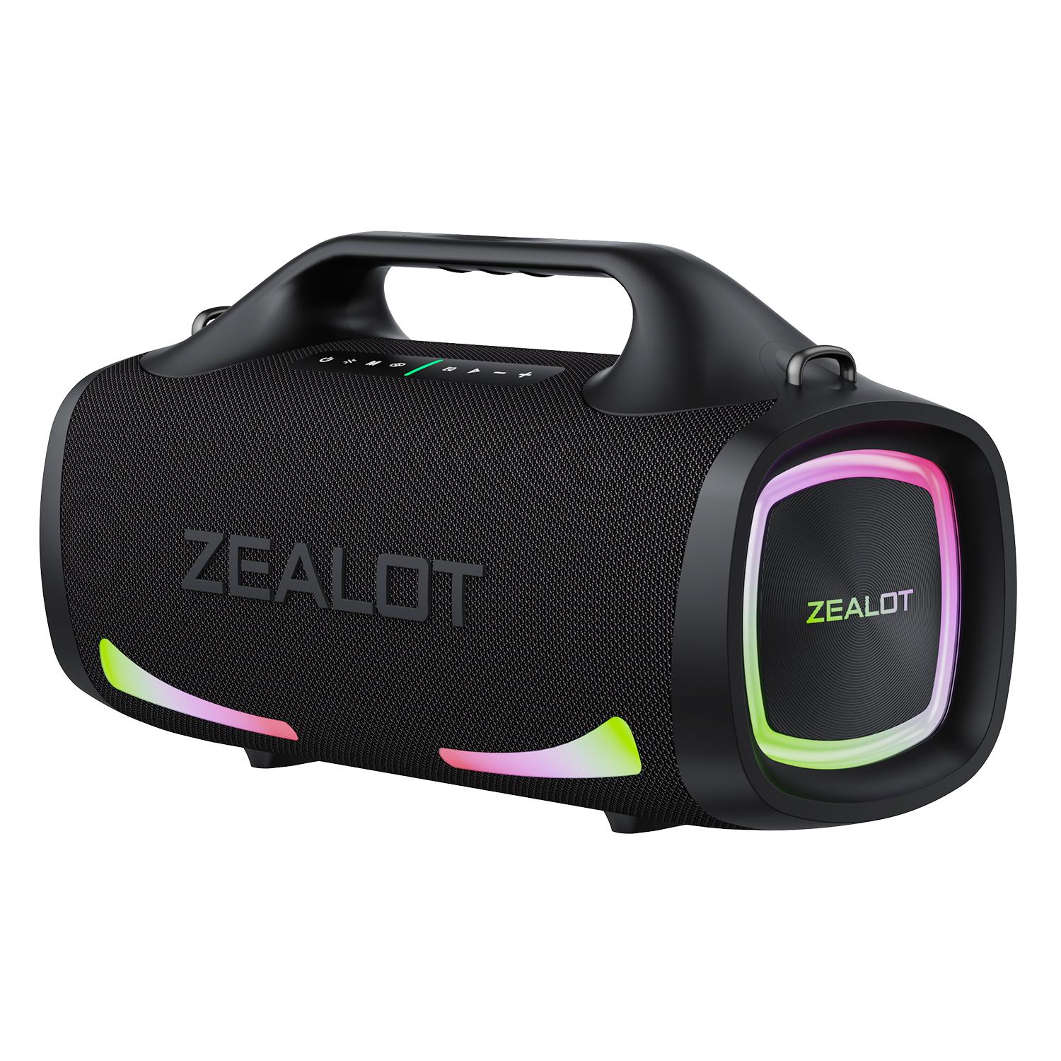ZEALOT Fitness & Outdoor Bluetooth Speaker, 100W HIFI Stereo & Deep Bass, IPX7 Waterproof, 24000mAh Battery, RGB Lights, Carry Strap, Power Bank for Gym Yoga Camping Beach