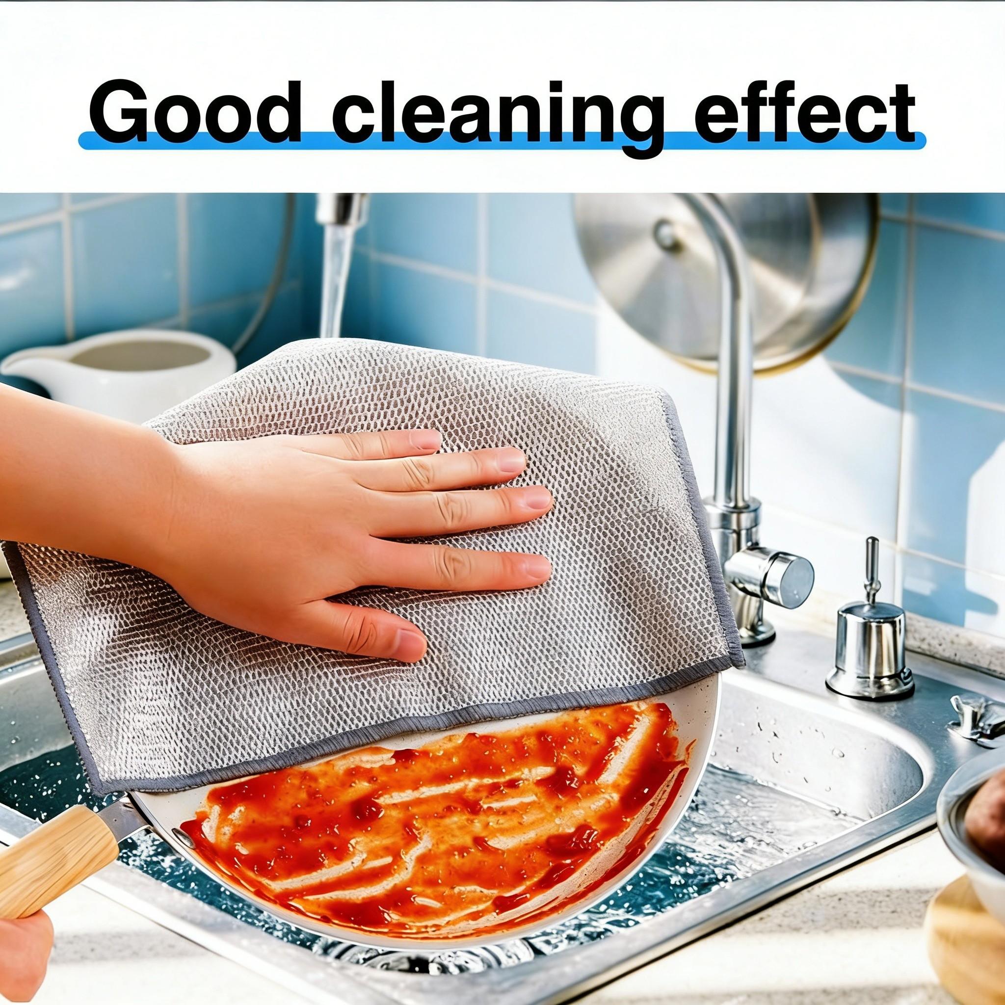 10 Counts Non Scratch Wire Dishcloth Multipurpose Wire Dishwashing Rag Metal Scrubbers for  for Wet and Dry Cleaning, 2-Layer Kitchen Cleaning Cloth Cleaning Tool Scrubbing Pad Steel Household Stainless Scouring Pad