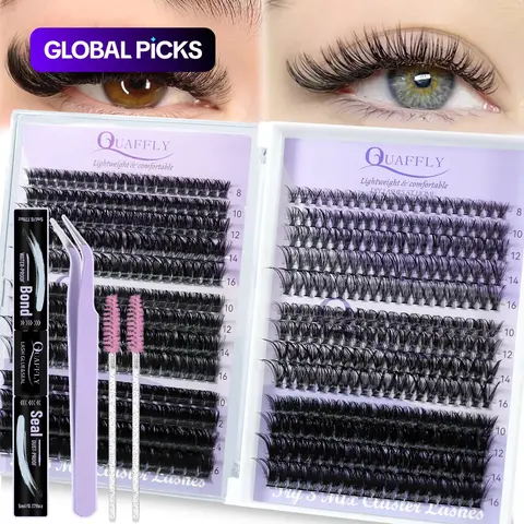 Wispy Eyelash Extension Kit, 504pcs Independent Lashes, D Curl, 8-16mm, DIY Set with Adhesive, Sealant, Tweezers, Liquid Form