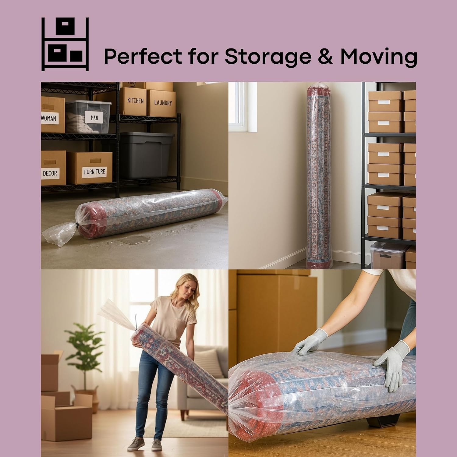 Large Plastic Rug Shipping Bag for 6x9, Zip & Ribbon Ties, Labels | Heavy Duty, Rug Returns, Moving/ Storage, 5x7 Rugs, Carpet Remnants, Travel  Rugs, Tree Storage, Easy Loading