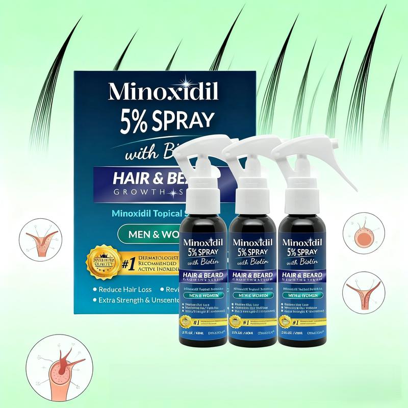1 /2/3Bottles｜Osimoon 5% Minoxidil with Biotin Hair & Beard Growth Spray｜Extra Strength Hair Loss Treatment·Improve Thinning & Fragile Hair｜For Men & Women·Scalp - Safe·Hair Growth Essential