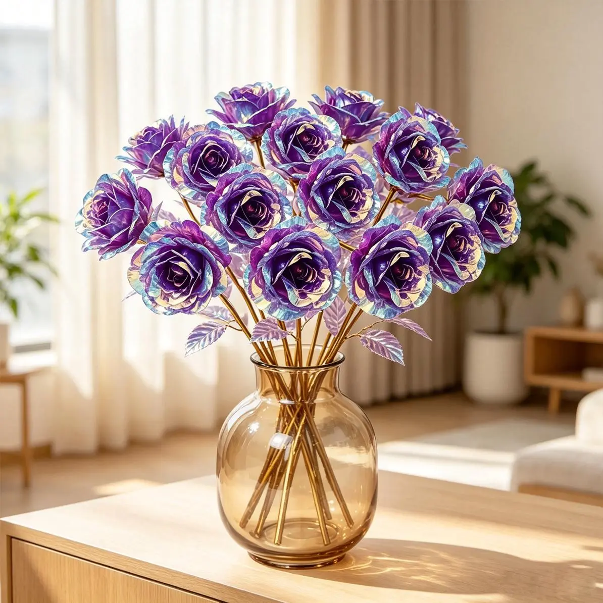 12-Piece Sturdy Gilded Plastic Artificial Flower Set - Realistic Texture Roses, Red Carnations, Feminine Wrinkle Resistant High-End Home Decoration, Floral Decor, Wedding Centerpiece, Ideal Gift