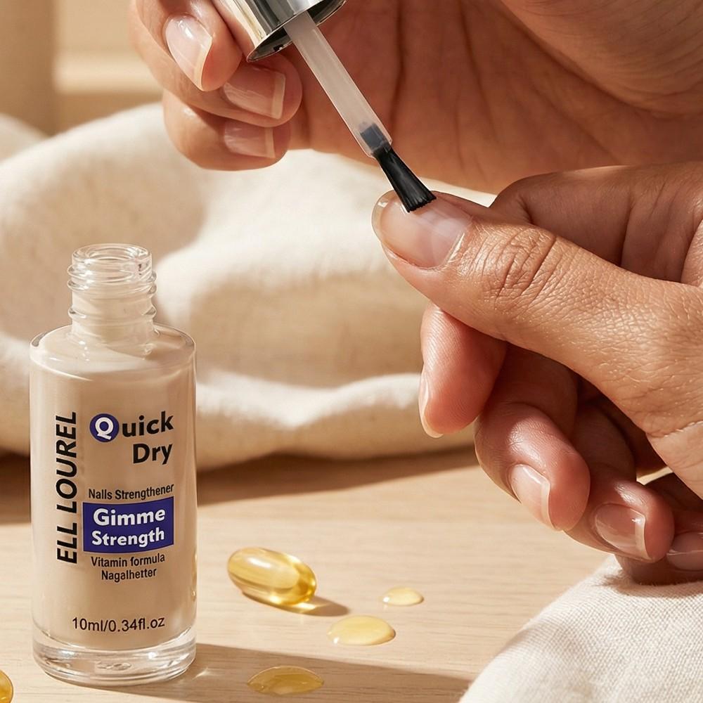 ELL LOUREL 10ml Gimme Strength Quick Dry Nail Strengthener - Vitamin Calcium Nail Hardener, Repairs Weak & Brittle Nails, Promotes Strong Nail Growth, High Shine Manicure Treatment, Perfect for Daily Nail Care, 0.34fl.oz,Promotes Strong Nail Growth