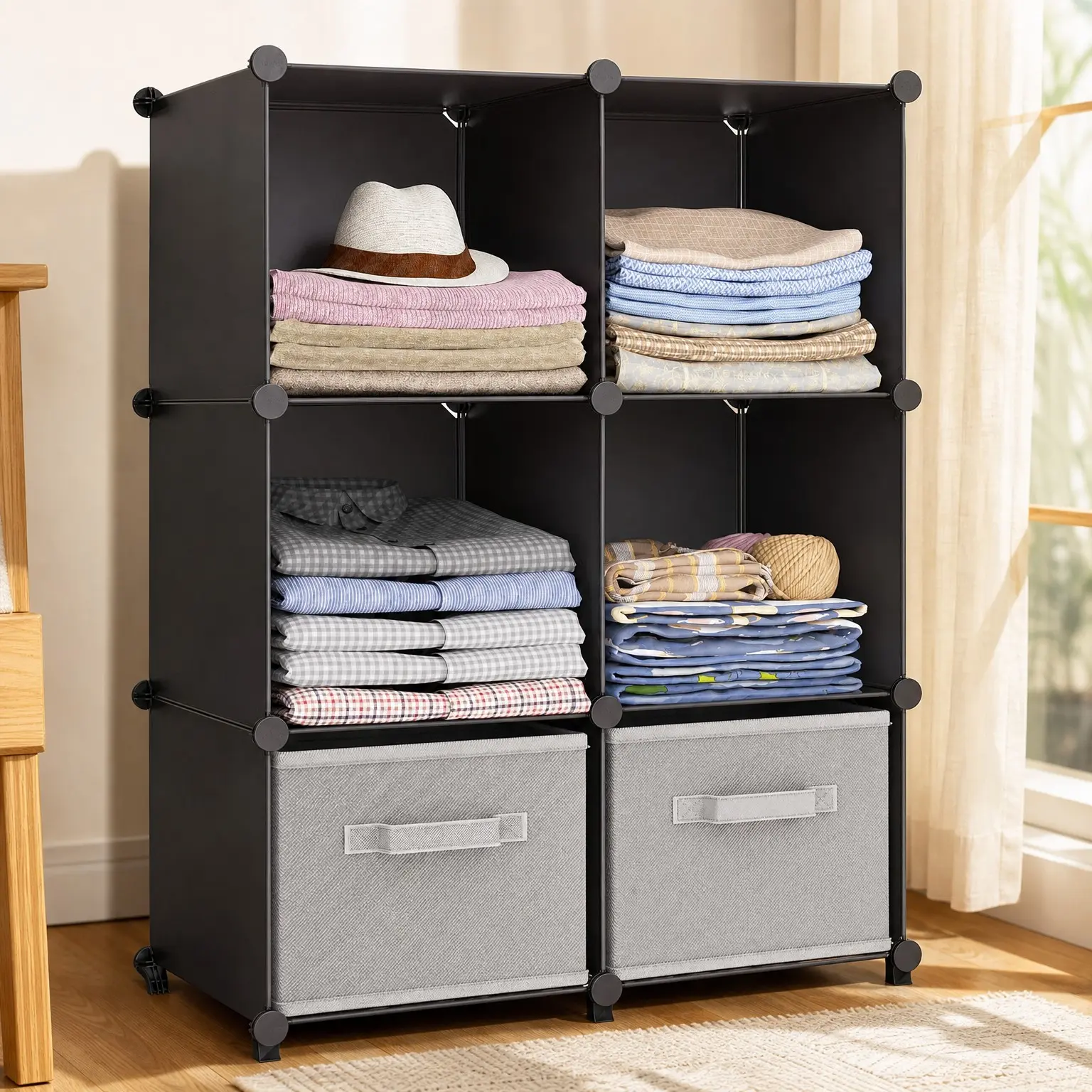Stackable Cube Storage Organizer, 6-Cube Modular Closet Organizer, Portable Clothes Storage, Cubby Shelf for Books, Bedroom, Bathroom, Living RoomGift