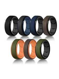 7 Pack Rubber Wedding Bands for Men, 8mm Hypoallergenic Breathable Men's Silicone Ring for Him, Multi Color Active Sport Fitness Size 7-15