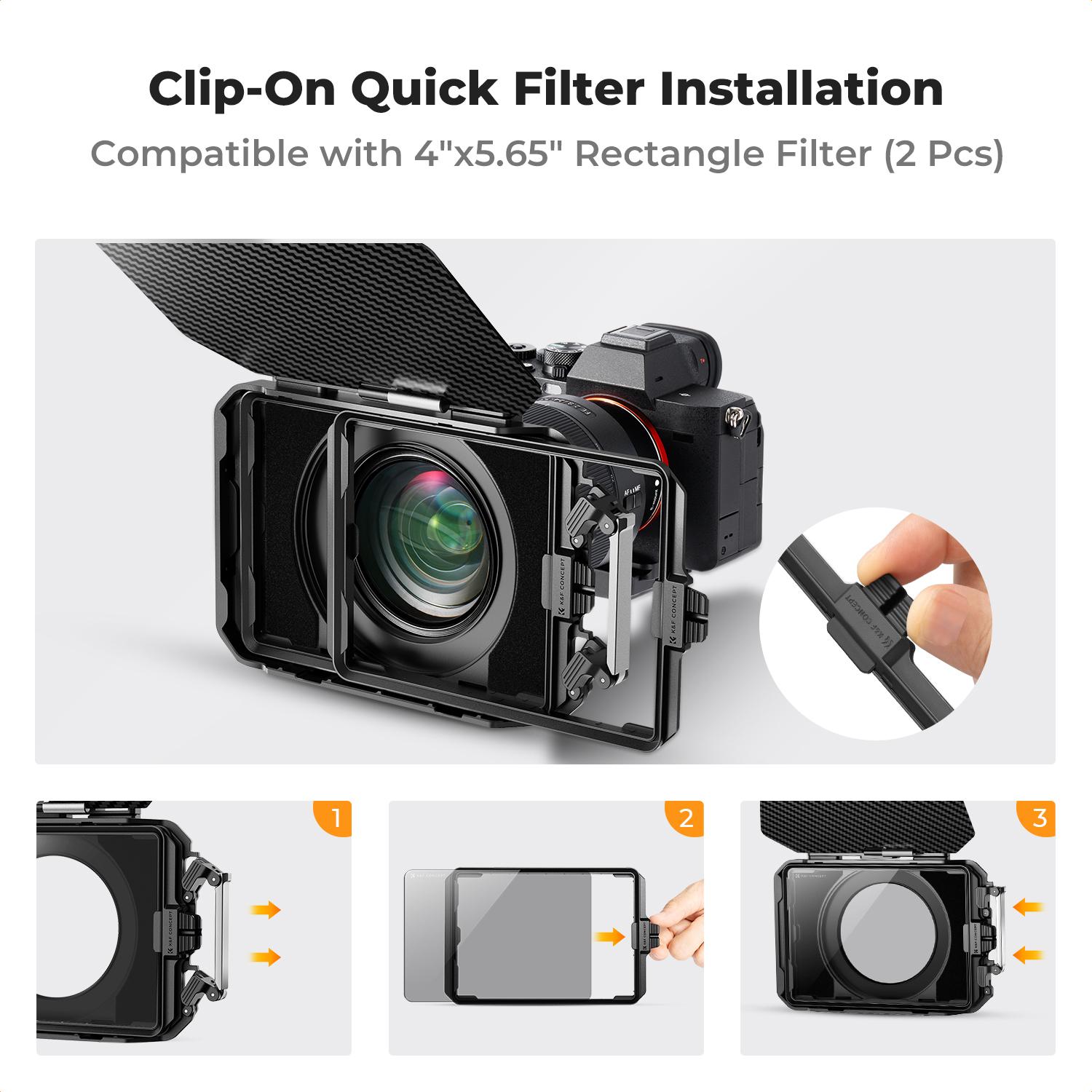 [K&F CONCEPT]Mini Matte Box, DSLR Mattebox with Carbon Fiber Top Flag Square Filters Trays, for 67/72/77/82/95mm Lenses, for 4x5.65 Square ND UV Filter/Circular Filter