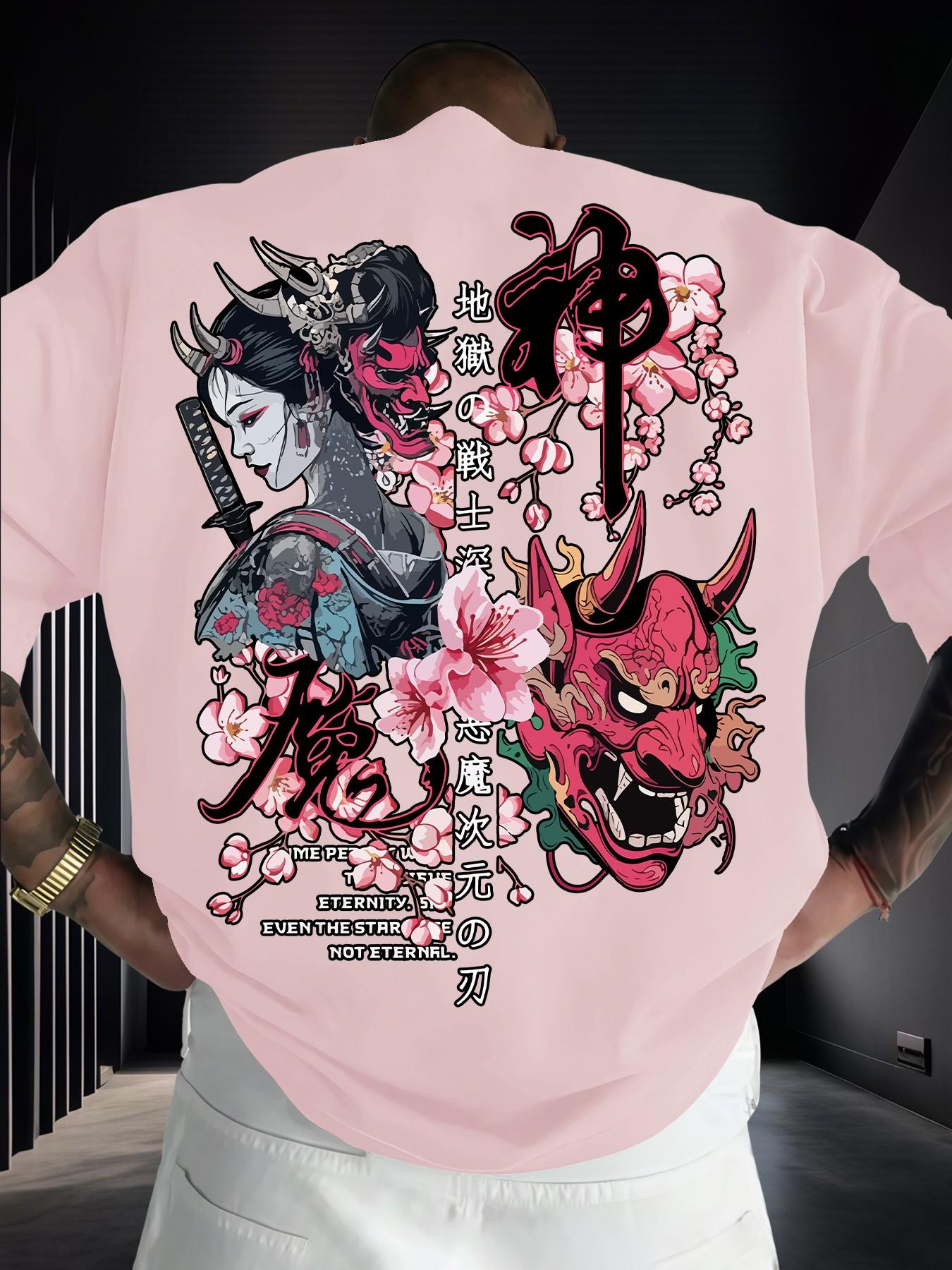 Men's Fashion Short Sleeve Round Neck T-Shirt, Japanese Ukiyo-E Print, Casual Summer Top, Daily Wear