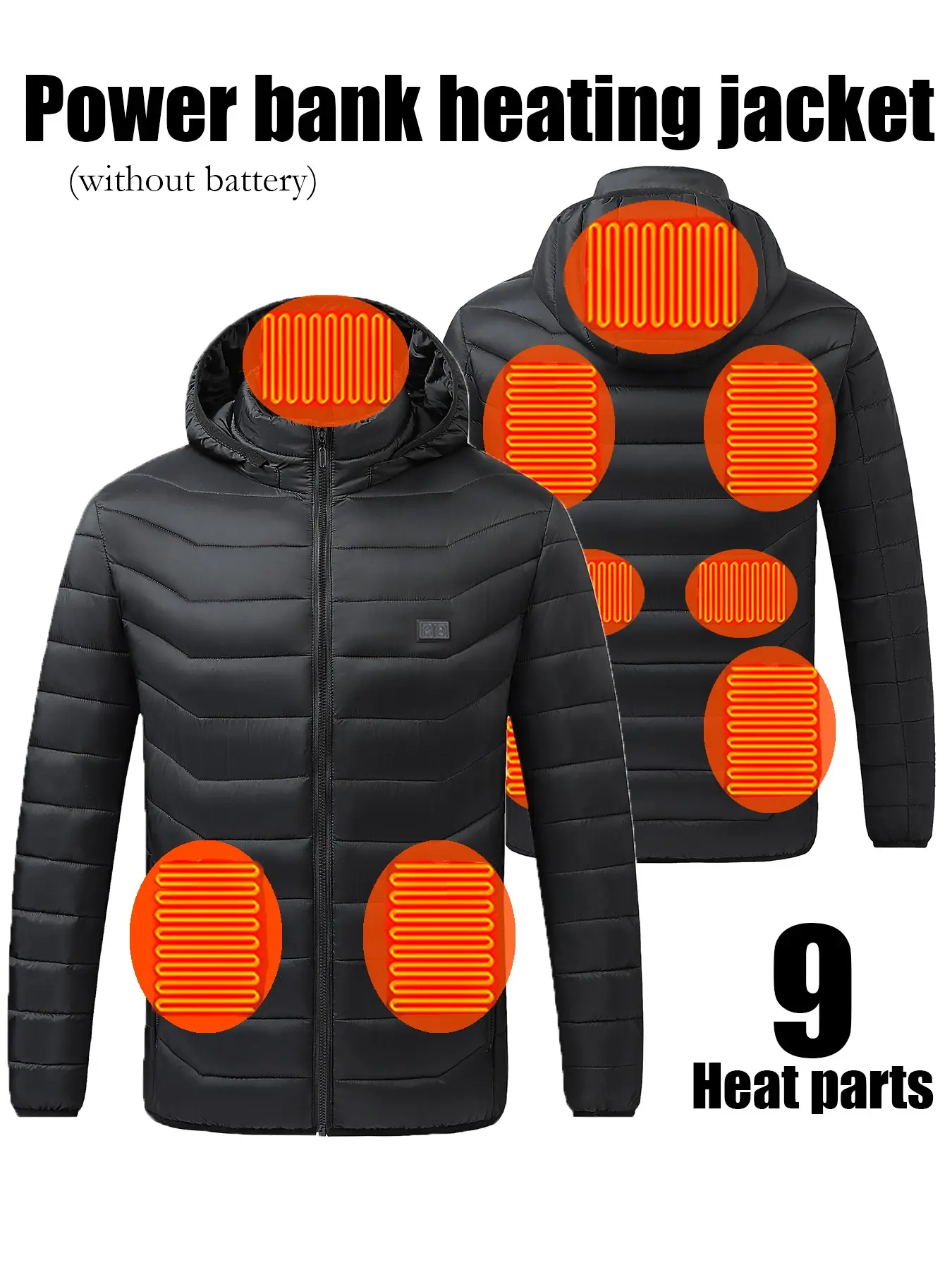 Men's Fall Winter Heated Hooded Jacket Coat, 9 Heating Zones, Windproof Warmth, Suitable for Outdoor & Daily Use, Unisex