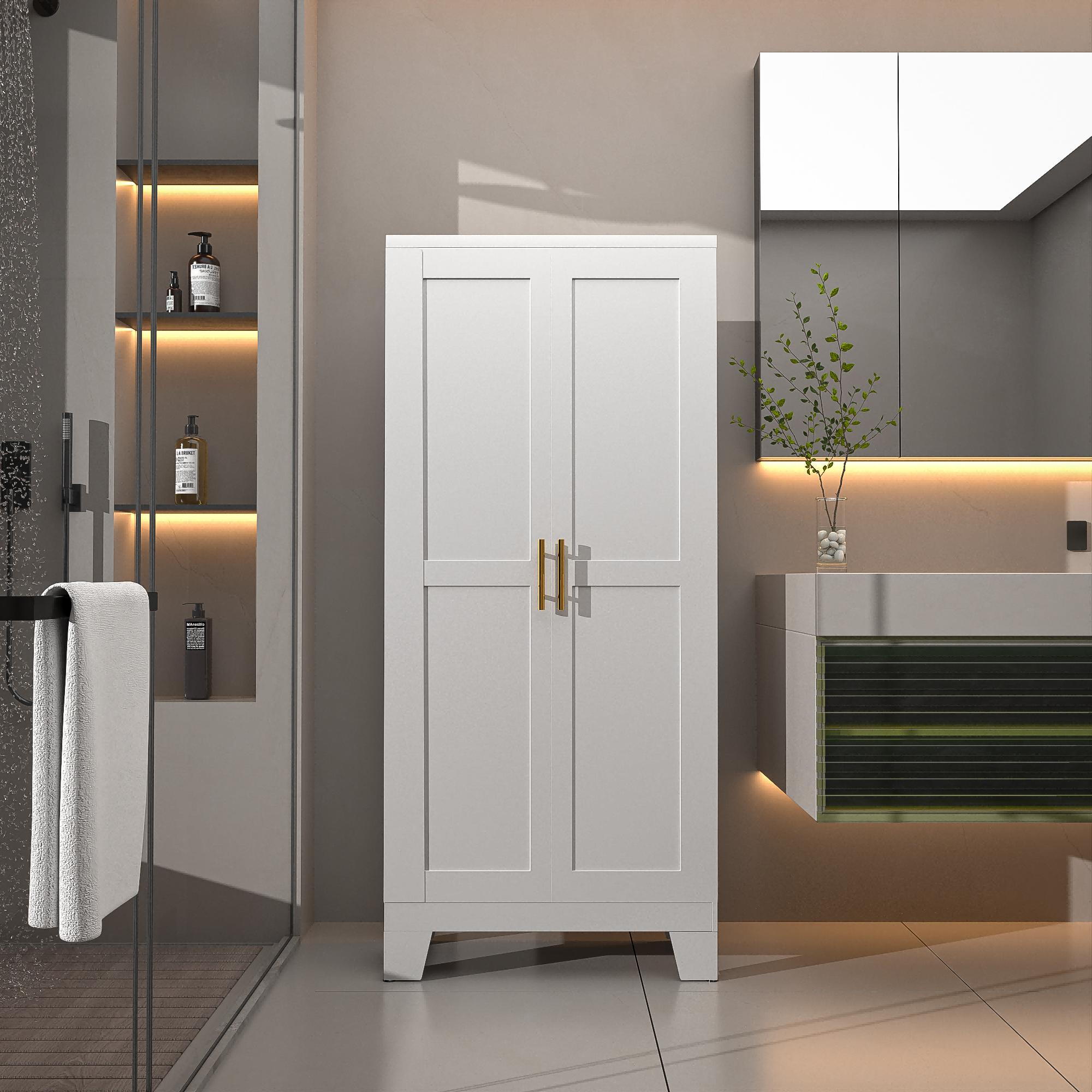 Metal Pantry Cabinet with 2 Doors and Adjustable Shelves Available in four sizes: 47"61" 71" 75" Kitchen Storage Cabinet with Gold Handles - Versatile Storage for Kitchen, Bathroom, Dining Room, Utility Room