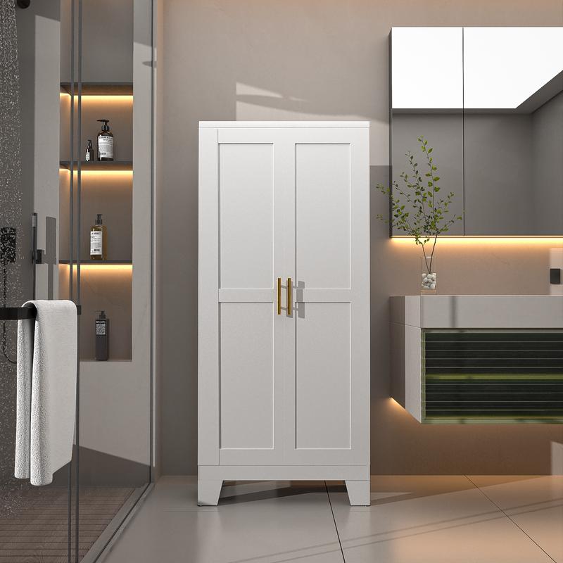 Metal Pantry Cabinet with 2 Doors and Adjustable Shelves Available in four sizes: 47"61" 71" 75" Kitchen Storage Cabinet with Gold Handles - Versatile Storage for Kitchen, Bathroom, Dining Room, Utility Room