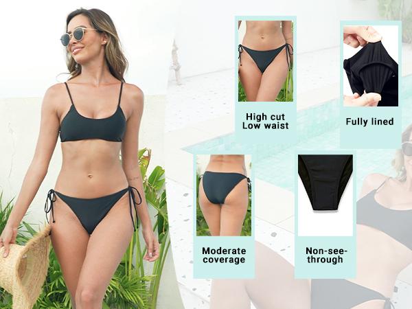 Holipick Bikini Bottoms for Women String Bathing Suit Bottom with Moderate Coverage Low Waist Swim Bottom