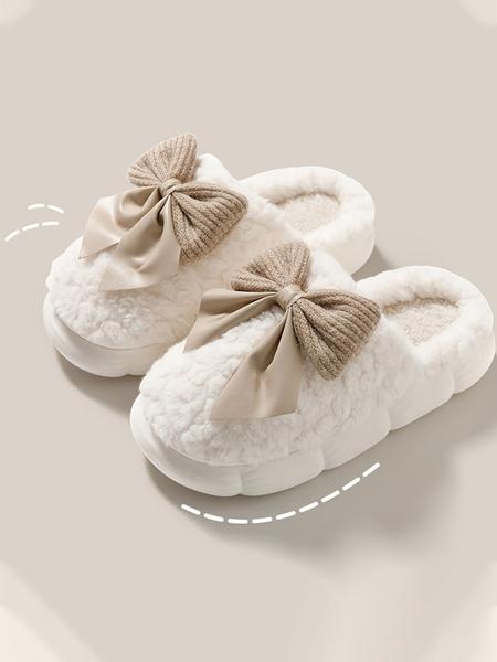 Women's Bow Slipper Shoes, House Slippers, Comfortable Warm Lining, Non-Slip Thick Sole Design, Suitable for Fall & Winter Indoor Home Office Use