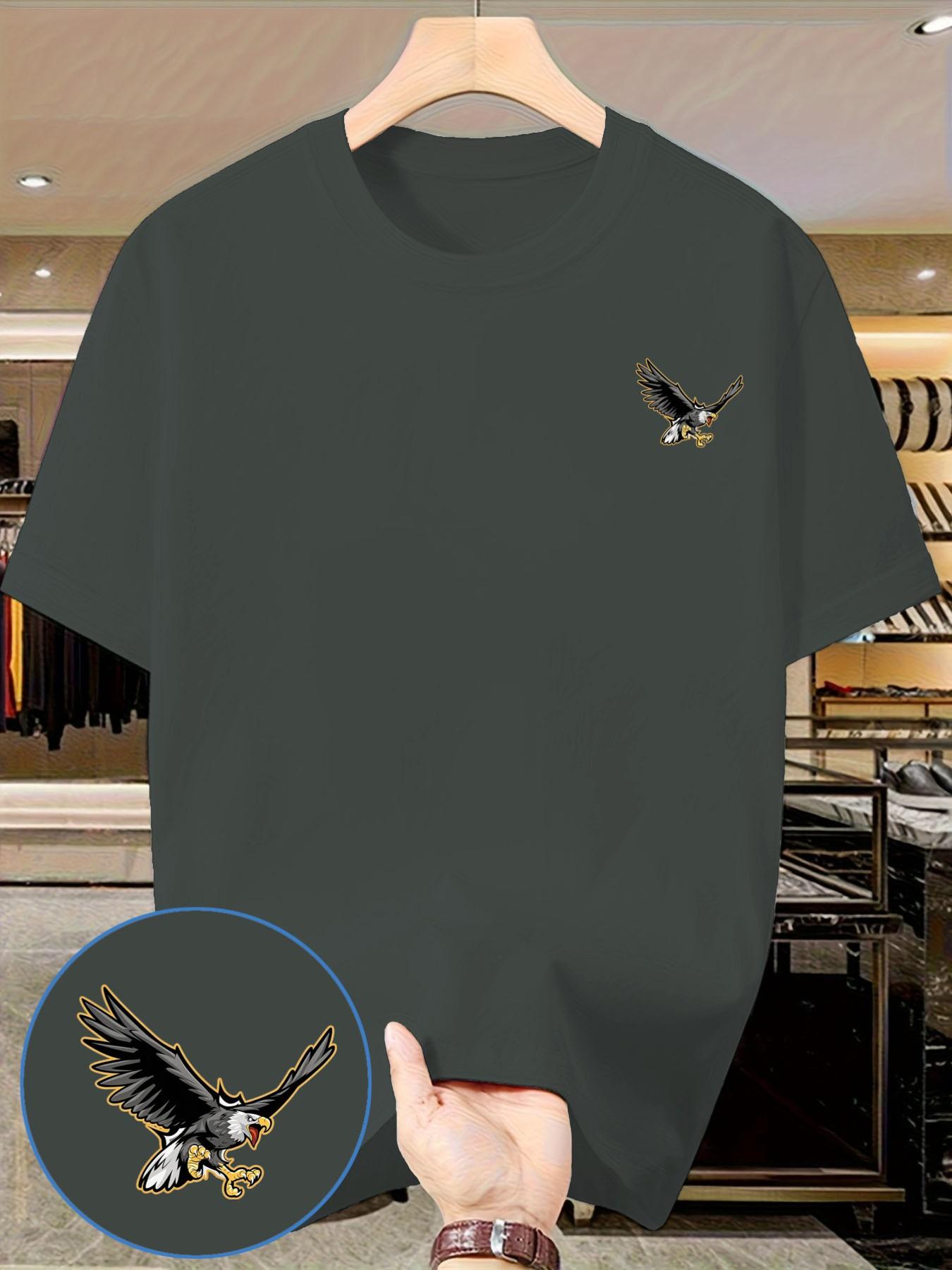 Tailed Eagle Print T-Shirt, Men's American Vintage Casual Short Sleeve, Slim-Fitting, No Button, No Zipper, Summer Top