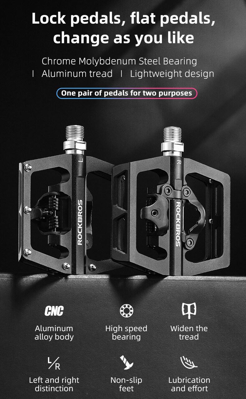 ROCKBROS MTB Mountain Bike Pedals Compatible with SPD Mountain Bike Dual Function Sealed Clipless Aluminum Bicycle Flat Platform 9/16" Pedals with Cleats for Road, MTB, Mountain Bikes