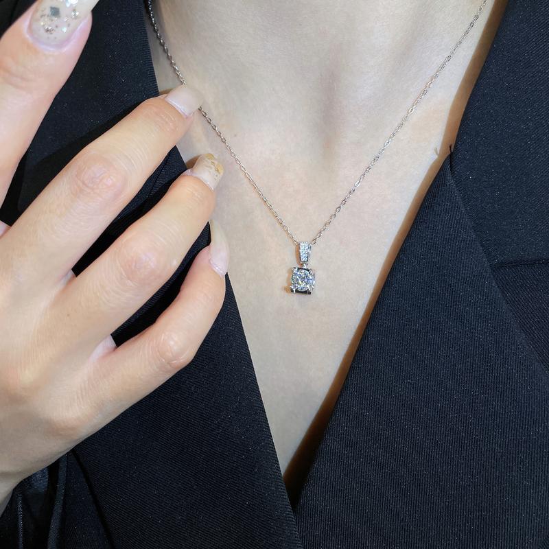 【#22 Classic】4-Prong Solitaire Brilliant Floating Synthetic Moissanite Necklace in 925 Sterling Silver