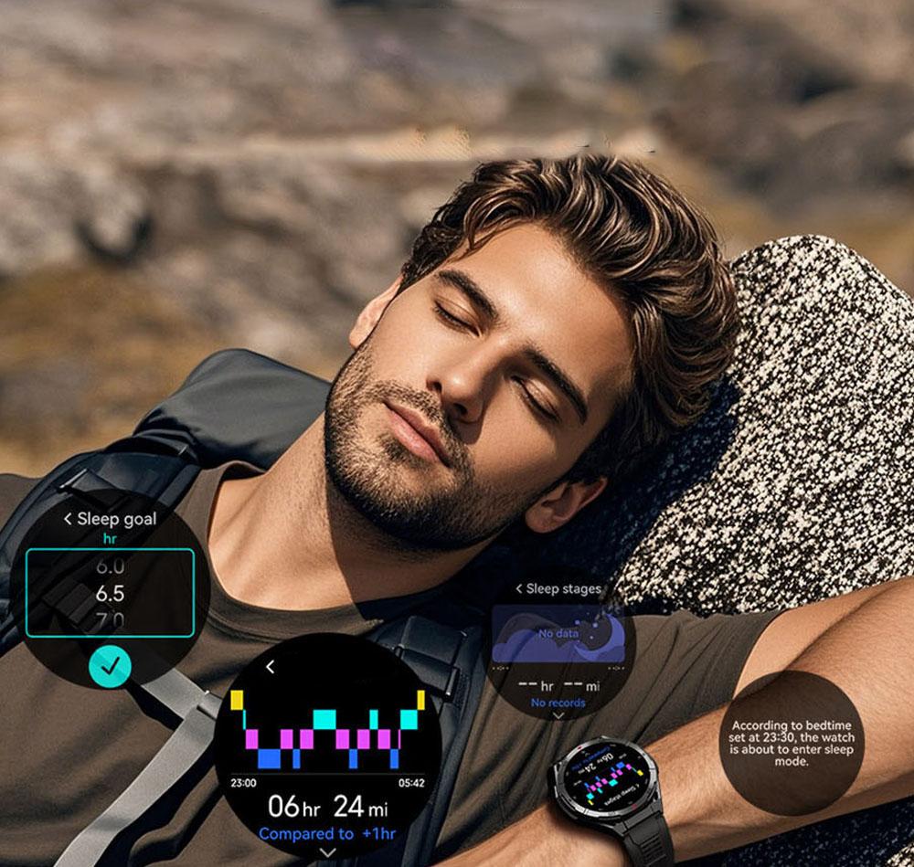 Outdoor sports 100+ sports mode, 1.43-inch full touch screen, 480mAh large-capacity battery, GPS tracking, wireless call, air pressure compass, voice assistant, message notification, compatible with IOS and Android, outdoor sports smartwatch