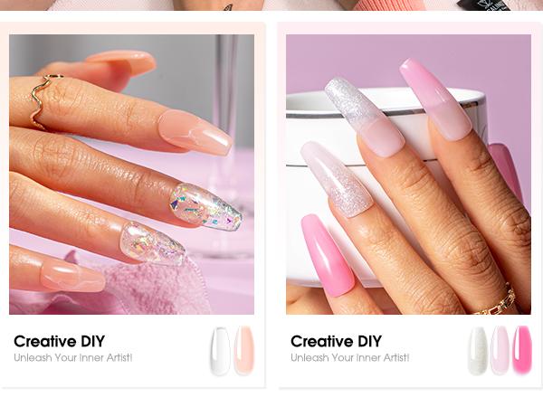 ROSALIND 14Colors Poly Nail Gel Kit with Mini 8LED UV Nail Lamp Drying Nail Art Accessories kit,Clear Pink Glitter Gel Manicure Builder Nail Strengthener Gel for Starter Cutics Extension Nail Gel Drying