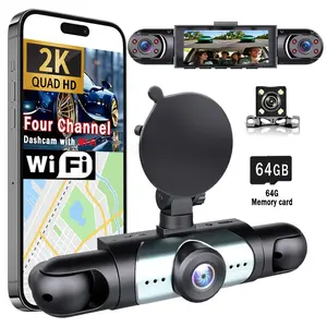 [Father’s Day Gift]4-Channel Dash Camera for Cars with WIFI,Free 64GB SD Card,  WiFi & App Control, Night Vision, Parking Mode, G-Sensor, Loop Recording. cam