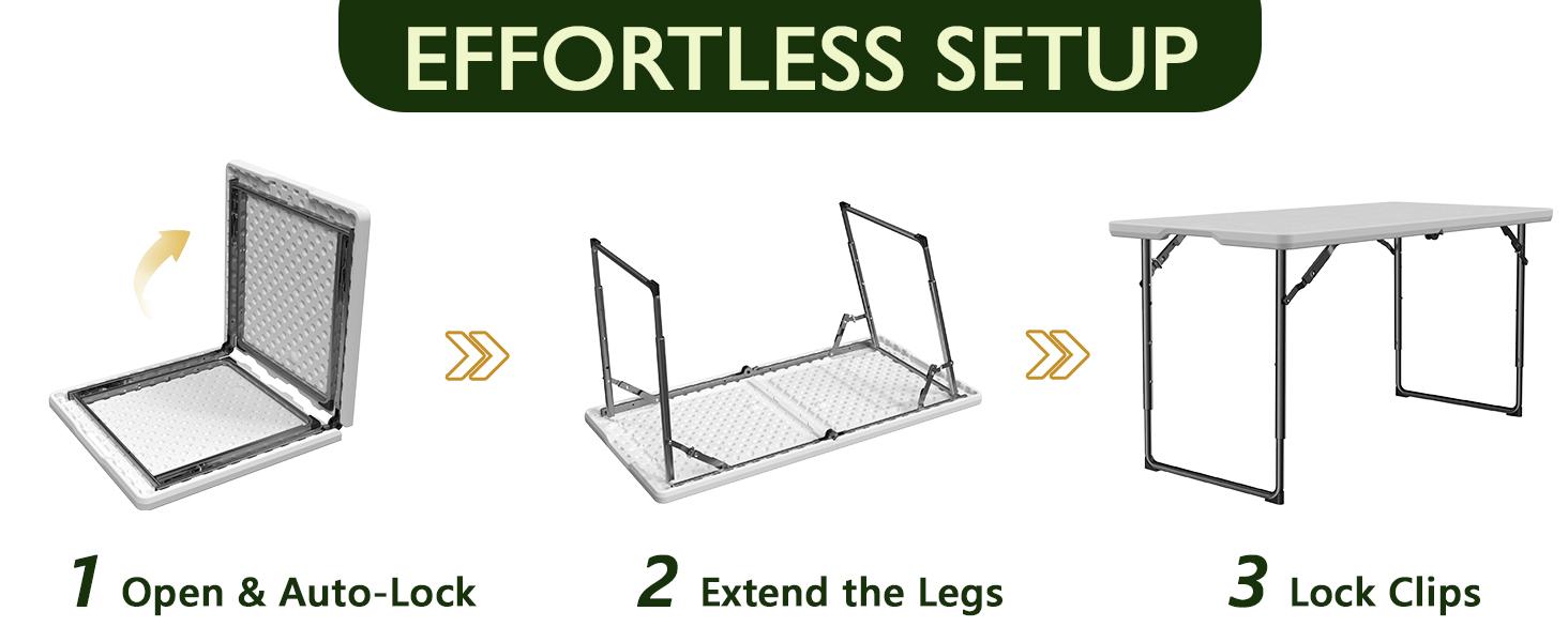 4FT/6FT/8FT Plastic Folding Table, Portable Picnic Table Outdoor with Built in Handle & Steel Legs, for Party, Dining, Wedding, Events, Picnic Indoor, Outdoor, Camping, Utility, Folding