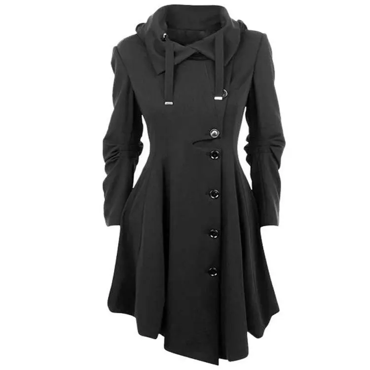 Long Trench Pea Coat for Women Thick Wool Winter Goth Lapel Hooded Peacoat Warm Outwear Winter Jacket