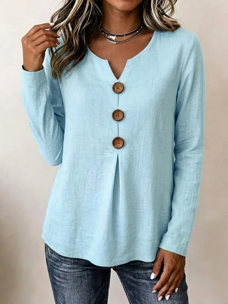 Oversized front buttons on women's vintage long sleeve blouse