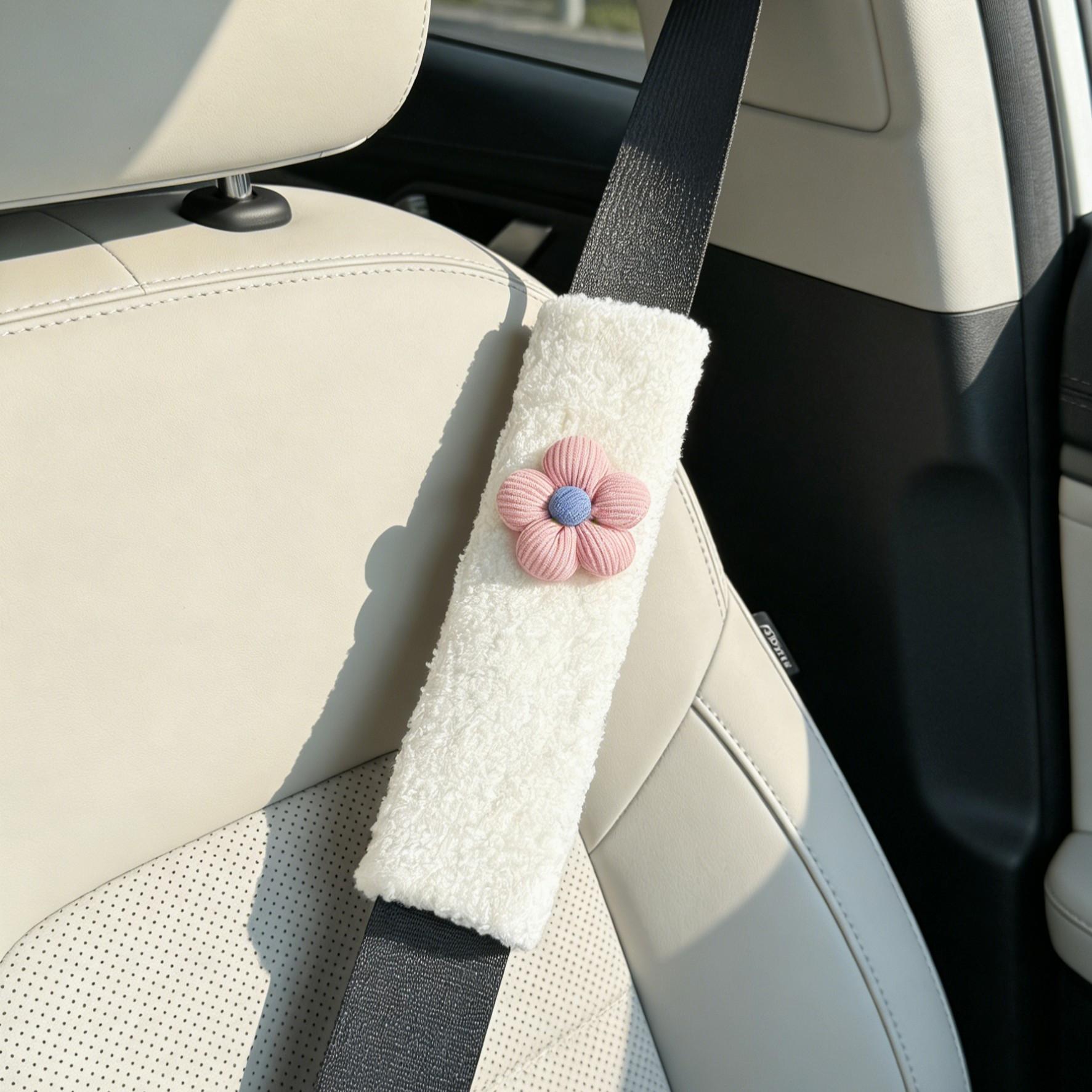 Car Seat Belt Covers 2 Pack, Creative Floral Design Shoulder Pads, Car Accessories, Back Cushion, Safety Belt Protection Pad, Premium Gift