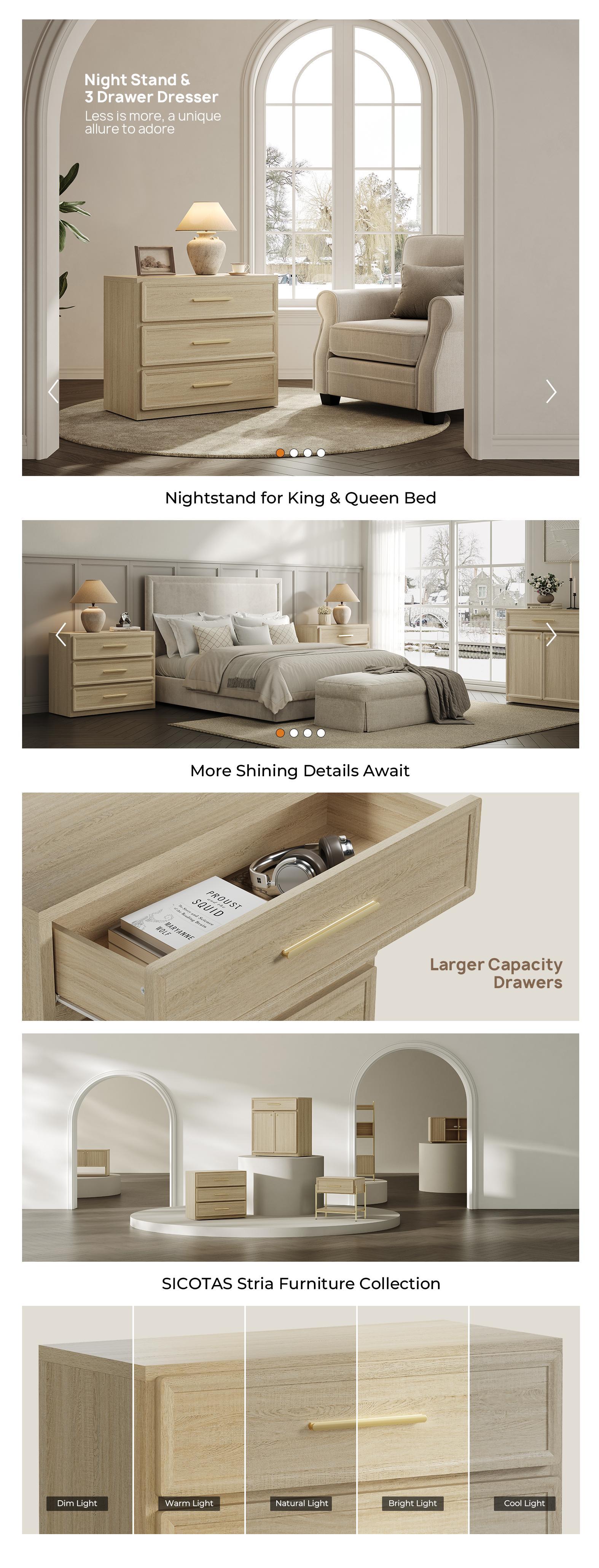 SICOTAS Night Stand Oversized Extra Large Nightstand Tall Bedside Side Table with 3 Drawers SICOTAS Night Stand Oversized Extra Large Nightstand Tall Bedside Side Table with 3 Drawers