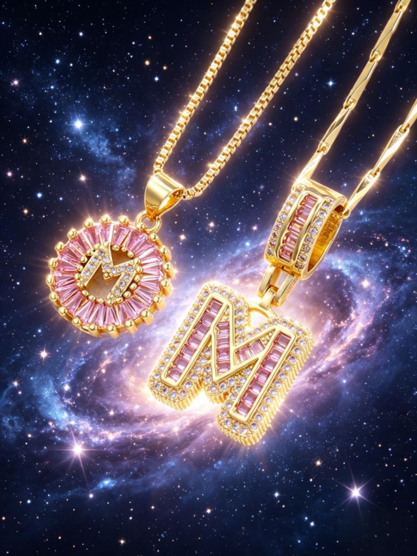 2-Piece Initial Pendant Necklace Set, 14k Adjustable Chain, Fashion Layered Jewelry, Perfect Gift for Women, All Seasons