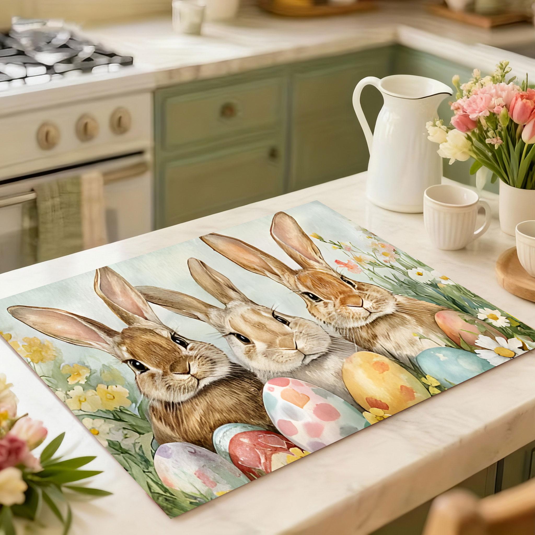 Easter Soft Electronic Stove Panel Protector Pad, Rabbit Bunny Egg Flower Design, Scratch Resistant, Easy to Clean, Multi-Purpose Kitchen Cover