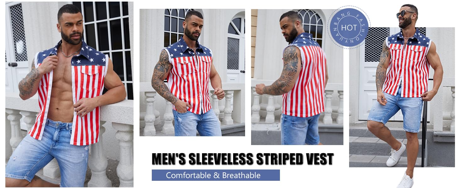 Yuanbang 4th of July Men’s American Flag Denim Vest USA 250th Birthday Independence Day Sleeveless Summer Casual Jacket Patriotic Style Outdoor Fashion Menswear Father's Festival Dad Gifts Guys Love Top Yuanbang 4th of July Men’s American Flag Denim Vest USA 250th Birthday Independence Day Sleeveless Summer Casual Jacket Patriotic Style Outdoor Fashion Menswear Father's Festival Dad Gifts Guys Love Top