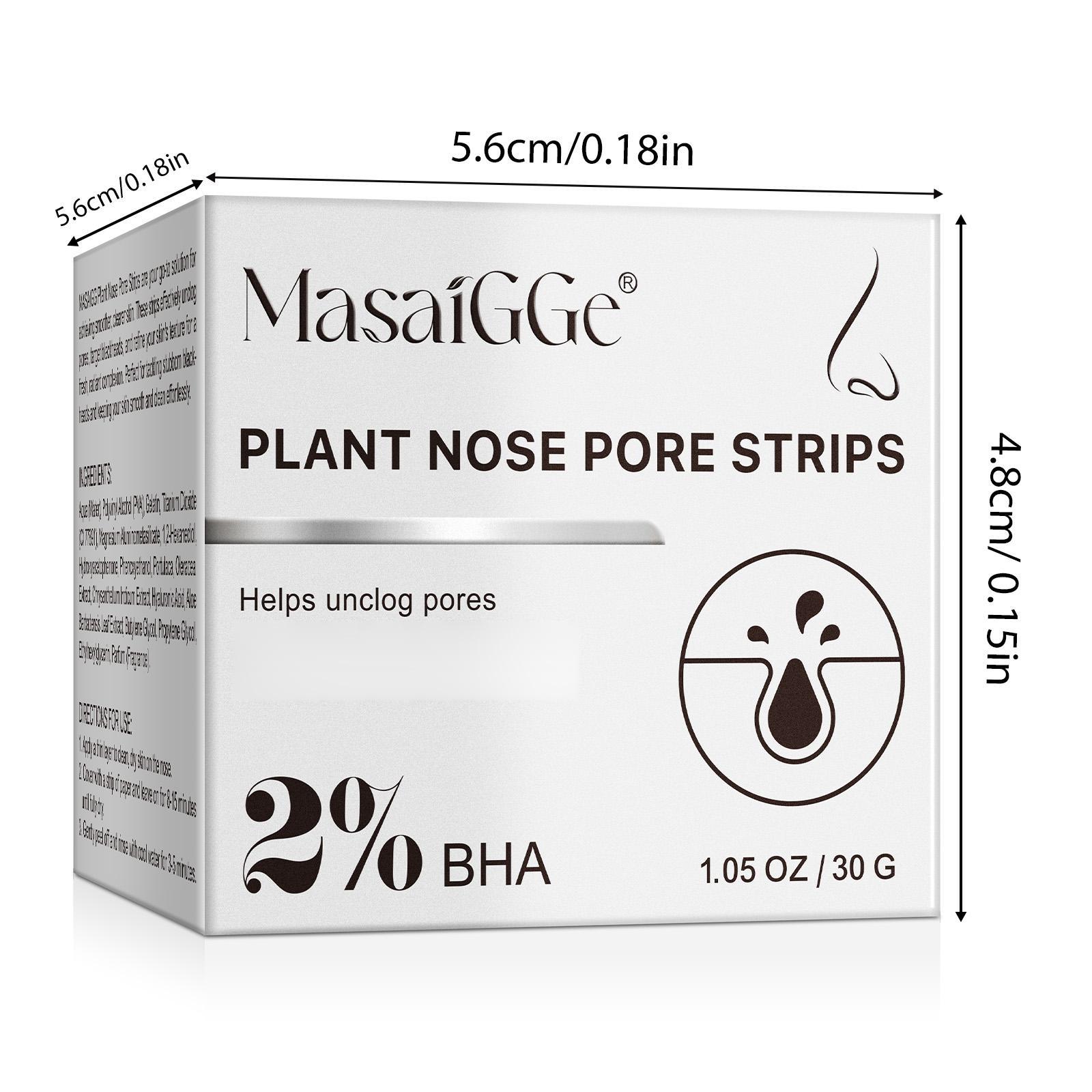 Masaigge Plant Nose Patches 2% Bha, Oil Control Cleansing Unclogs Pores, Improves Skin Texture, Suitable for Oily Skin, Cream Form, Nose Strips