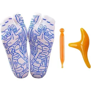 Elastic White Cotton Acupressure Socks with Massage Tool Set - Reflexology Targeted Pain Relief, Full Charting Relaxation, Ideal Home Body Care Gift for Indoor Recreation Enthusiasts